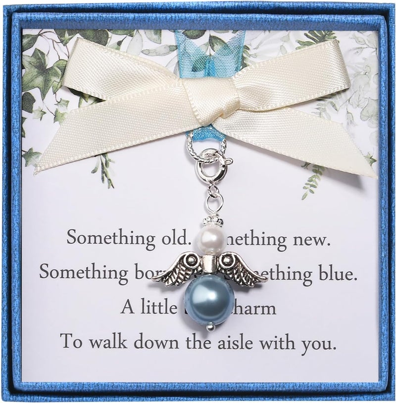 Drogomen Store Something Blue Gift for Bride, Something Blue Bridal Bouquet Charm Guardian Angel Garter Charm for Bride on Wedding Day Bridal Shower Gifts for Daughter Wedding Bridal Party Decors - Image 1
